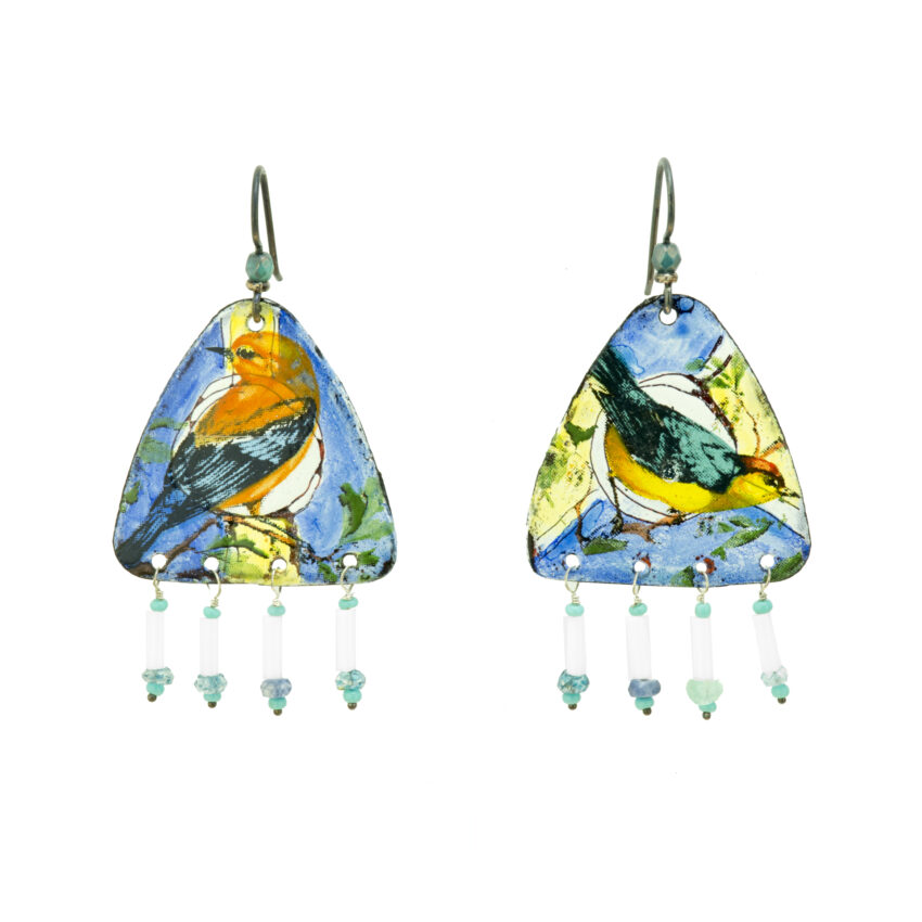 Enamel-Bird-Vintage Glass-Earrings-Jenne Rayburn