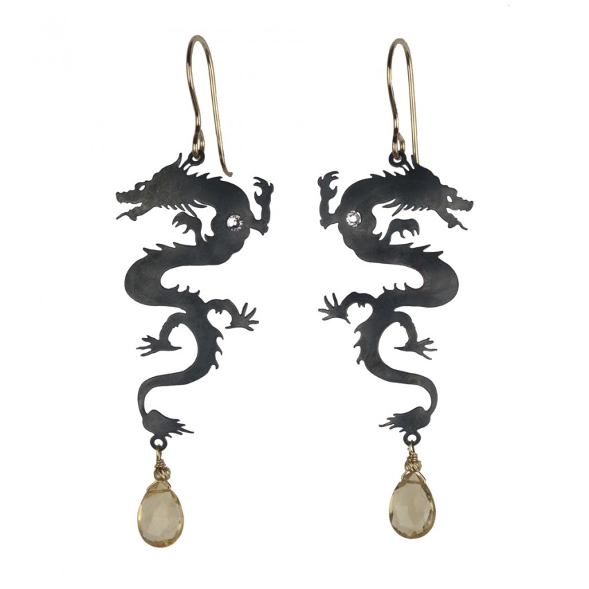 Jenne Rayburn | Antiqued Silver Dragon Earrings With Topaz Drops