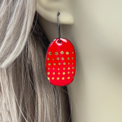 Red vitreous enamel gold glyph earrings