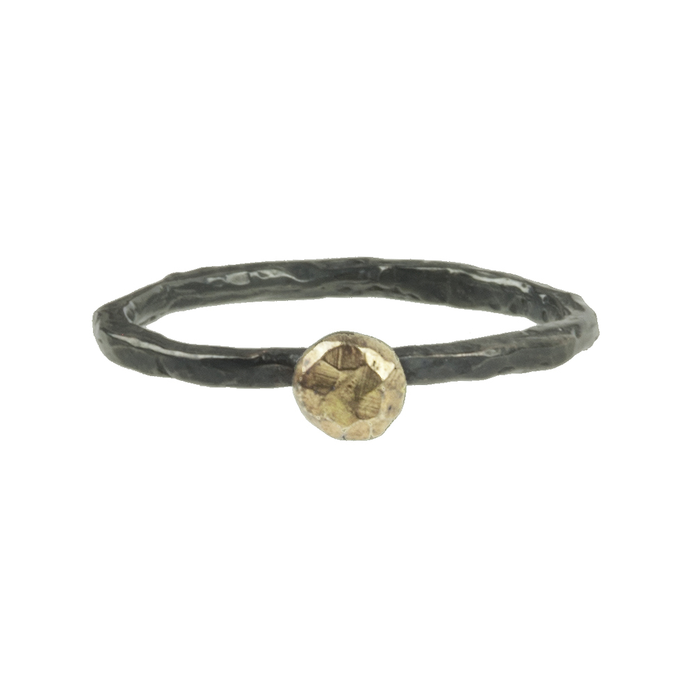 ring-hammered-silver-18K-gold-nugget-jenne rayburn-1